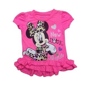 Disney Girls Pink Short Sleeve Ruffle Hem Minnie Mouse T-Shirt Size 12M